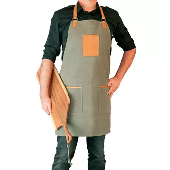 Stuff Design Canvas/Leather bib apron, Olive/Tan