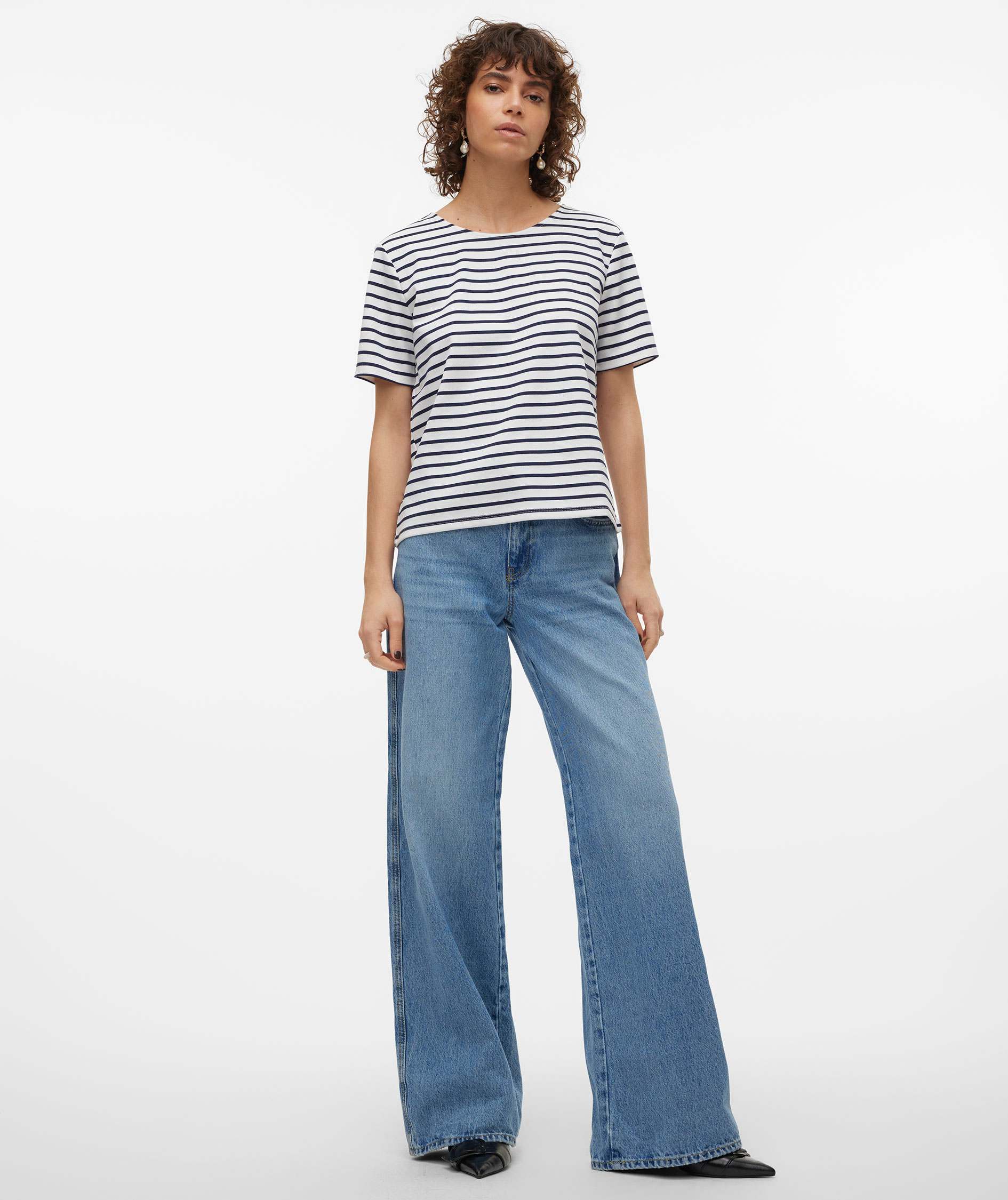 Vero Moda VMABBY ZIP women's T-shirt, Snow White/Navy Blazer, large image number 5