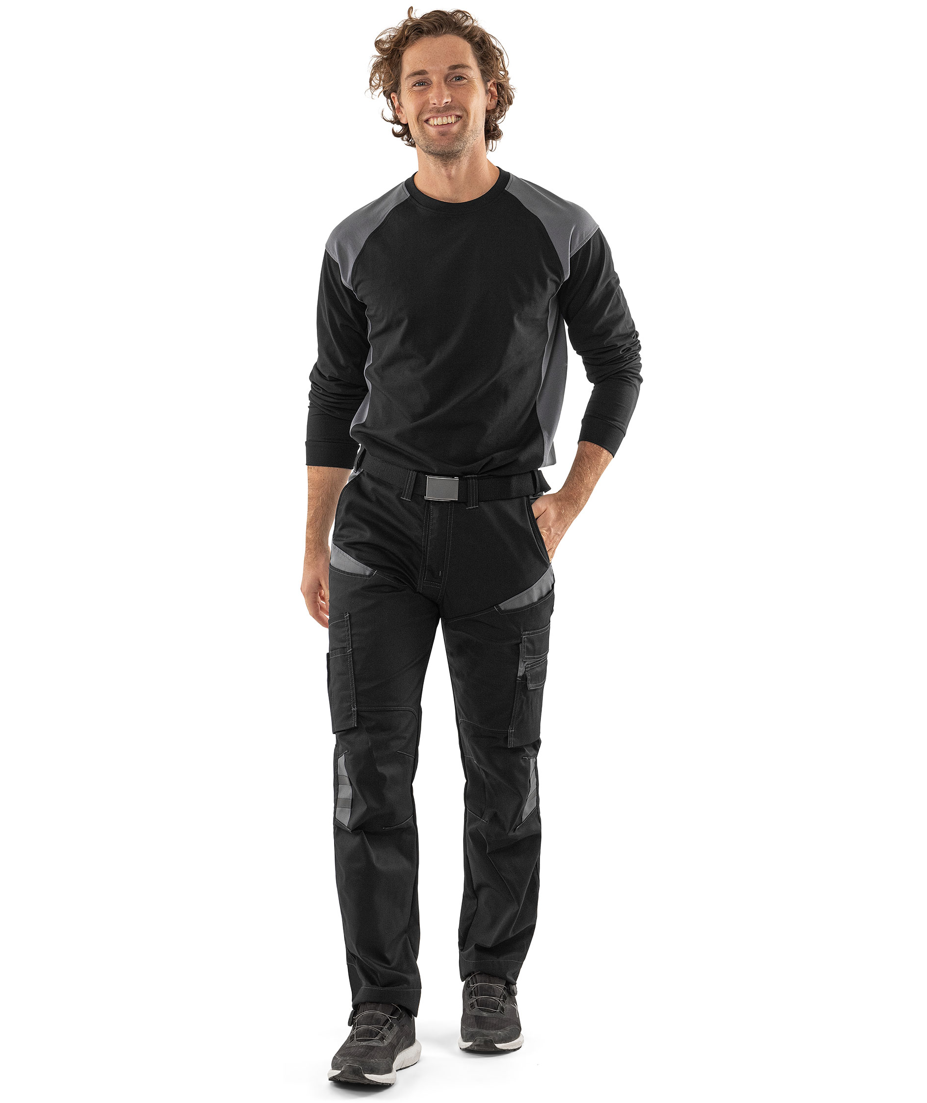 Fristads Heavy long-sleeved T-shirt 7071 GTM, Black/Grey, Black/Grey, large image number 1