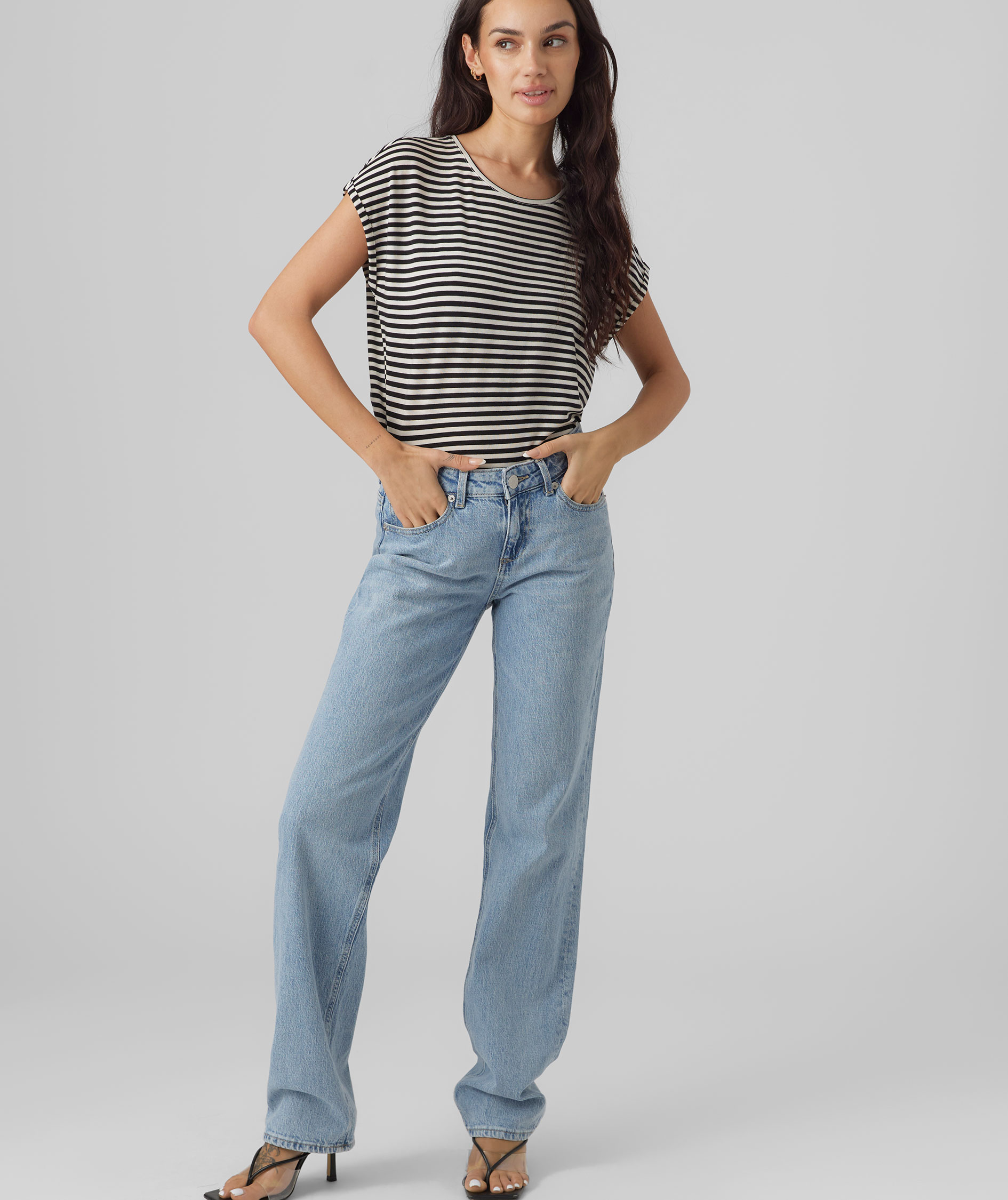 Vero Moda VMAVA STRIPE dame T-skjorte, Black PRISTINE, large image number 4