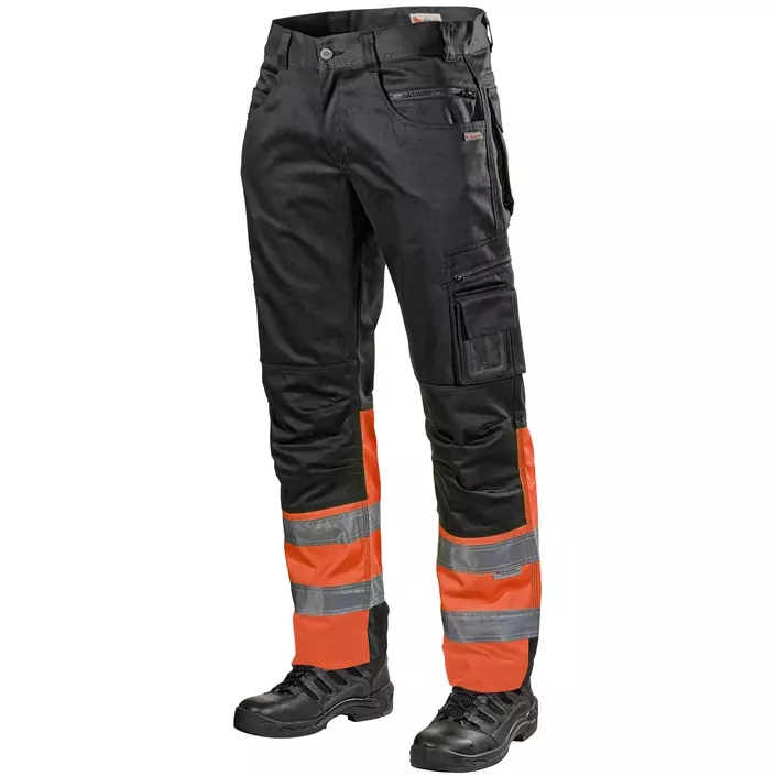 L.Brador work trousers 127PB, Black/Hi-vis Orange, large image number 0