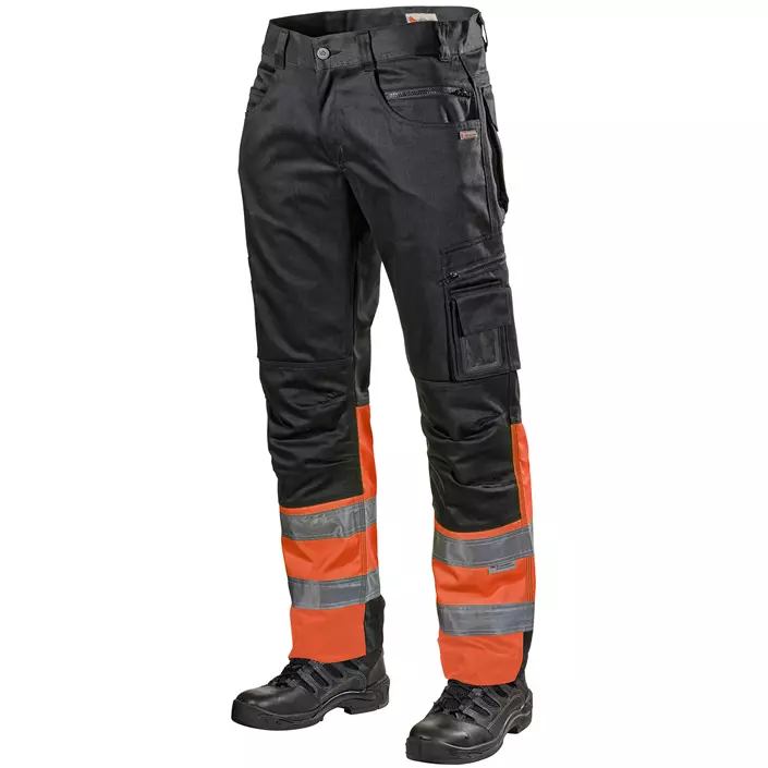 L.Brador arbejdsbukser 127PB, Sort/Hi-vis Orange, large image number 0