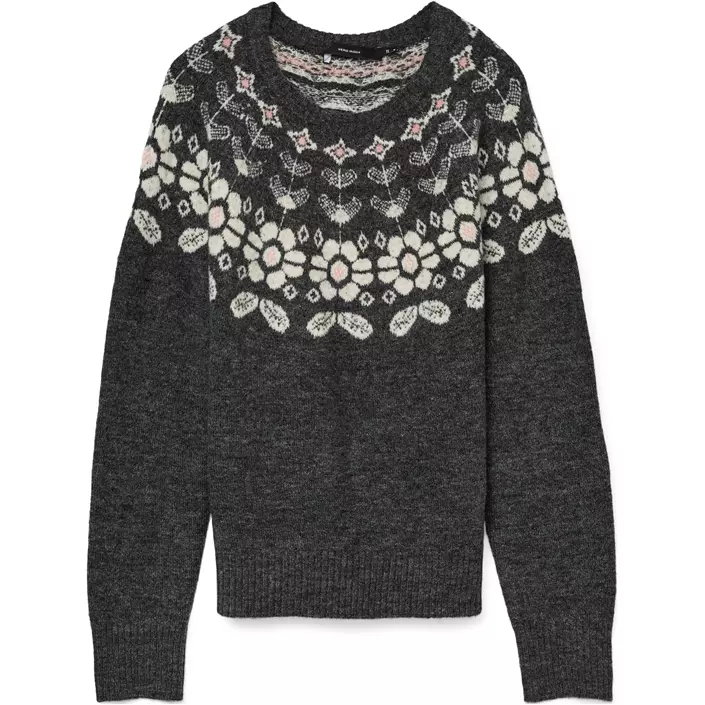 Vero Moda VMSIMONE NORDIC dame striktrøje, Dark Grey Melange/Birch/Rose, large image number 0