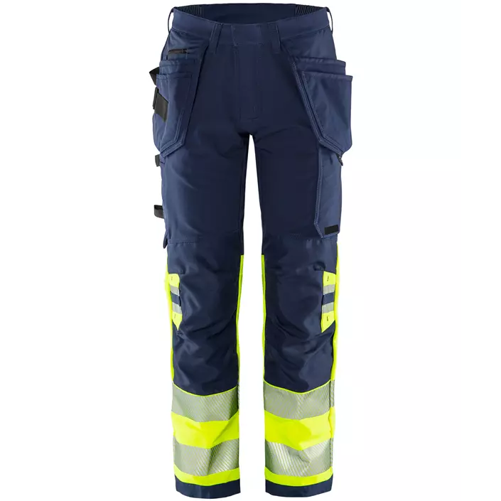 Fristads Green craftsman trousers full stretch 2643 GSTP, Hi-vis yellow/Marine blue, large image number 0