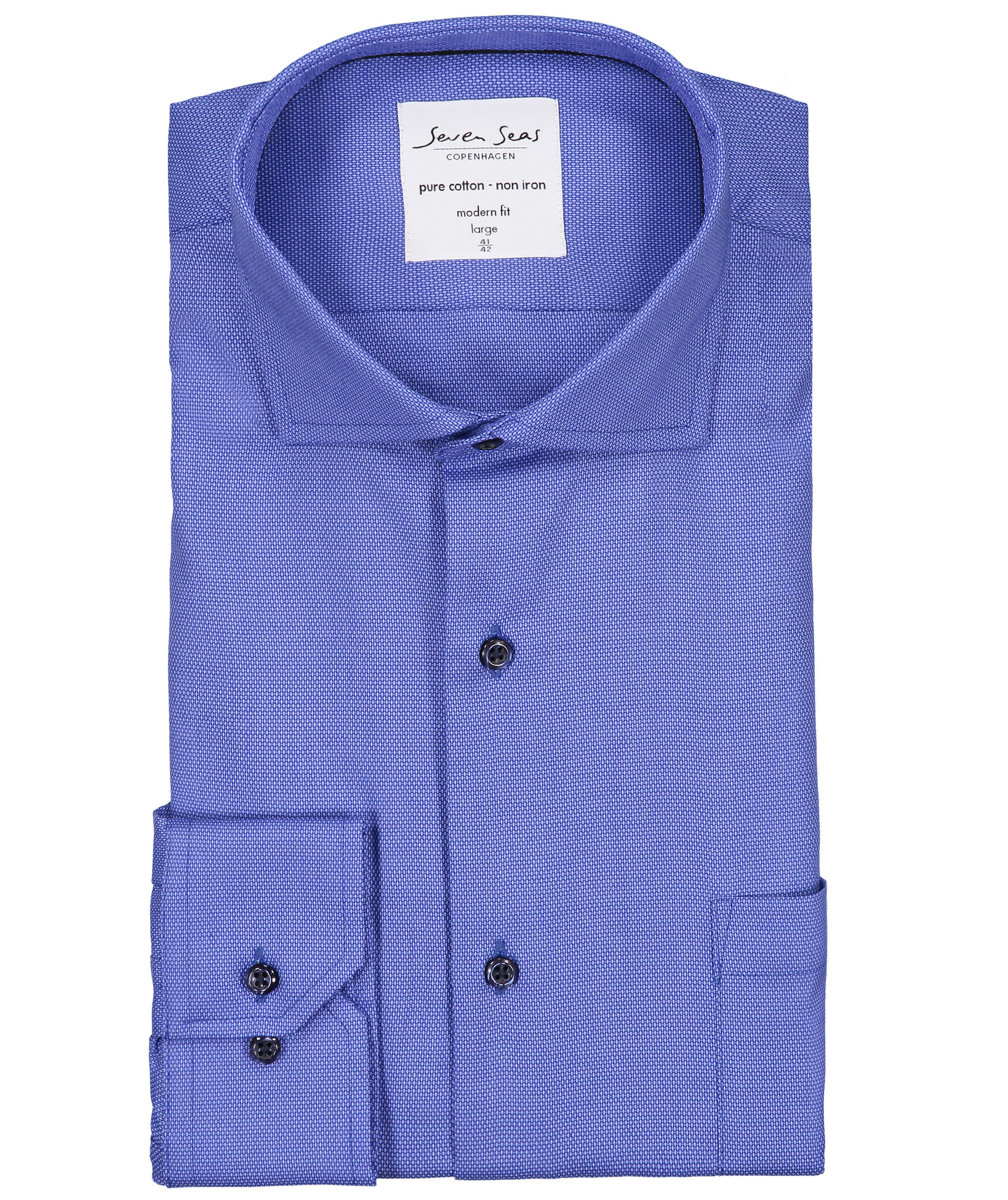 Seven Seas Dobby Royal Oxford modern fit skjorte med brystlomme, Fransk Bl&aring;, large image number 4