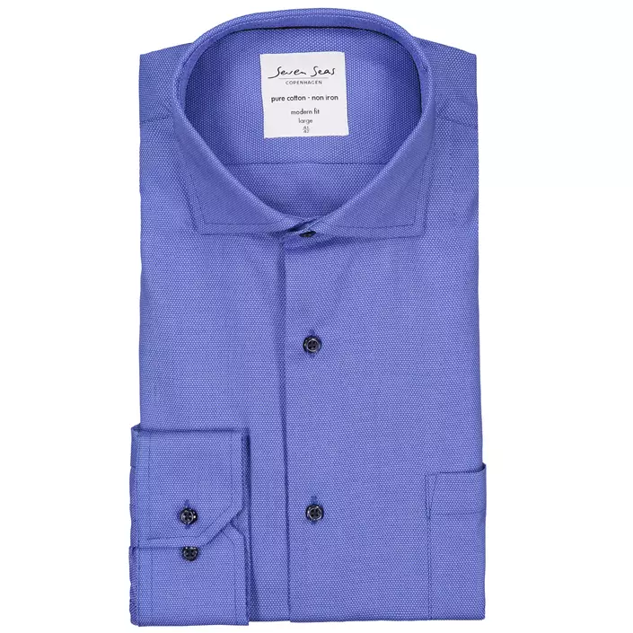 Seven Seas Dobby Royal Oxford modern fit skjorte med brystlomme, Fransk Blå, large image number 4