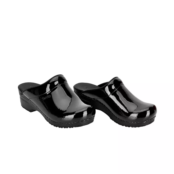 Sanita Original Sonja Patent clogs without heel cover, Black, large image number 3