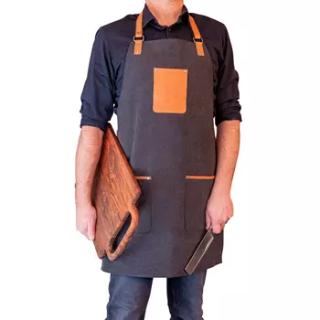 Stuff Design Canvas/Leather bib apron, Black/Tan