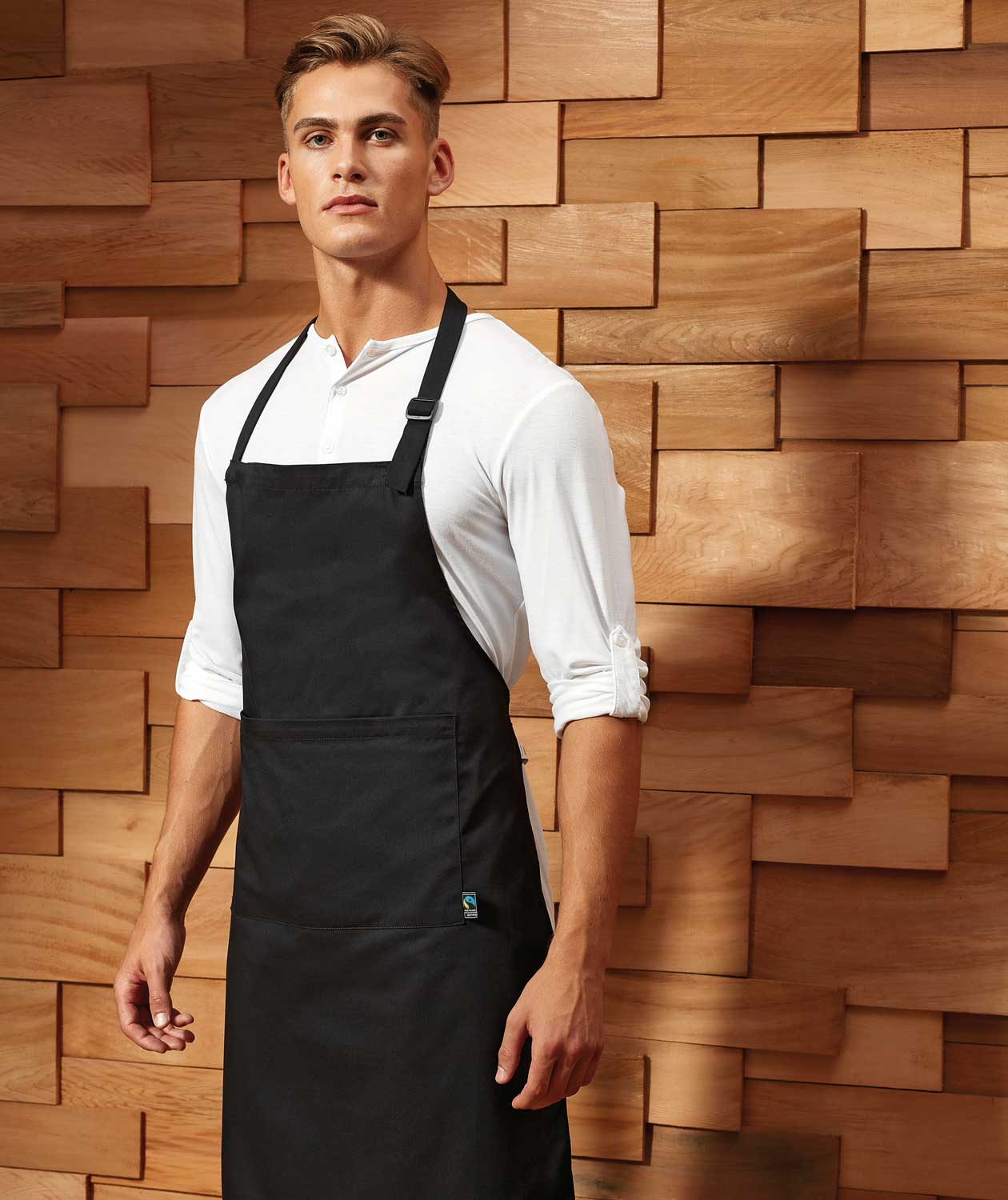 Premier P112 Fairtrade bib apron, Black, Black, large image number 1