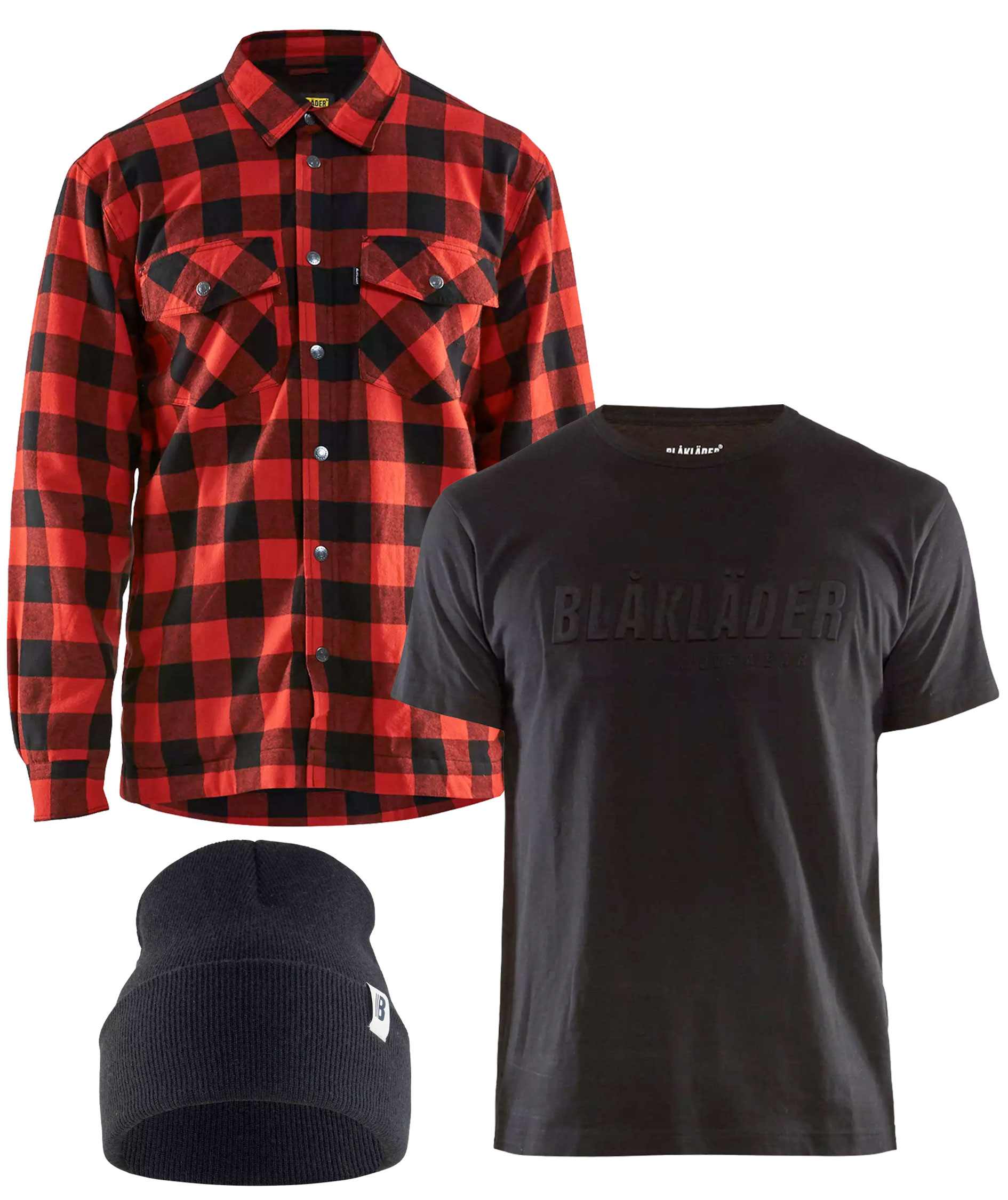 Bl&aring;kl&auml;der set with flannel shirt, T-shirt and beanie, , large image number 0