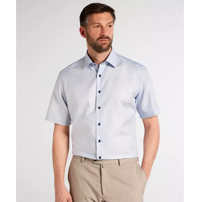 Eterna Modern fit short-sleeved struktur shirt, Blue/White, large image number 1