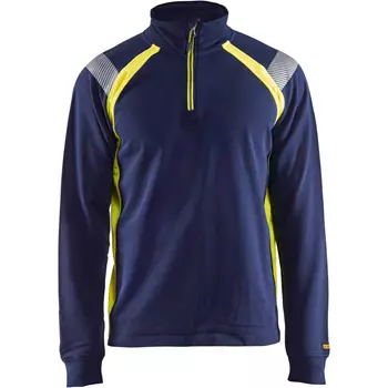 Blåkläder sweatshirt half zip, Marine/Hi-Vis gul