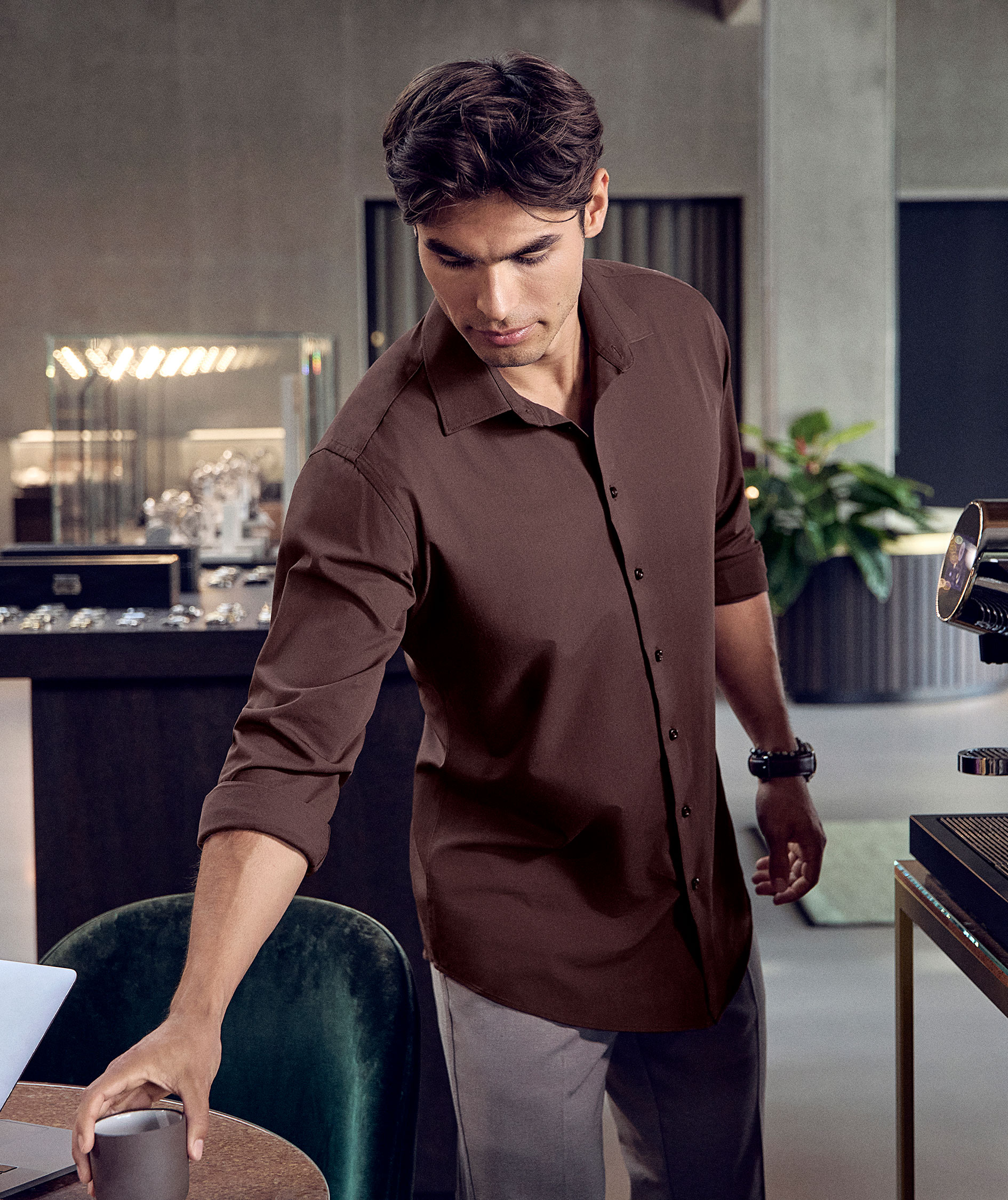 Seven Seas hybrid Slim fit skjorte, Mocca, large image number 5