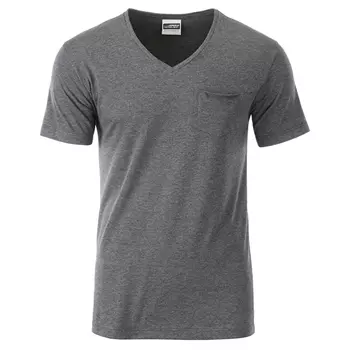 James & Nicholson T-shirt with chestpocket, Black-heather