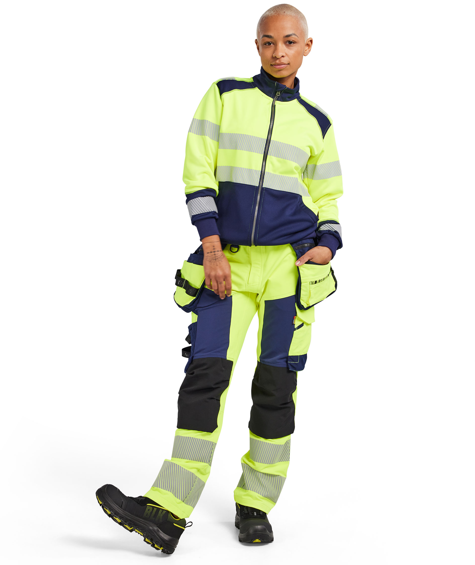 Bl&aring;kl&auml;der women's cardigan, Hi-Vis yellow/marine