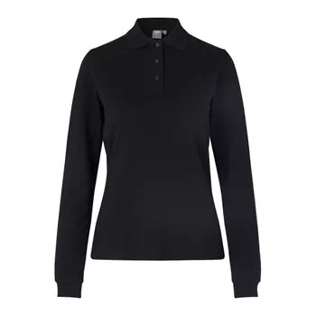 ID long-sleeved women's polo shirt with stretch, Black