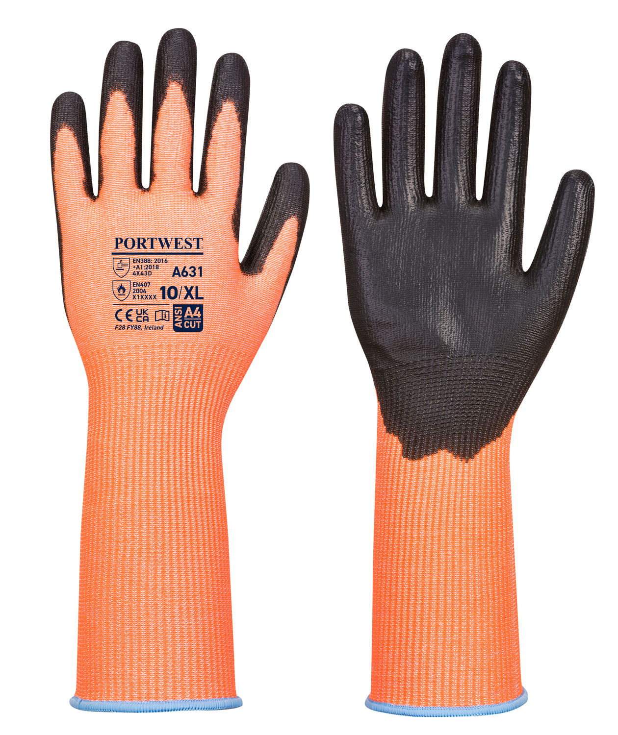 Portwest A631 cut protection gloves Cut D, Orange/Black, large image number 0
