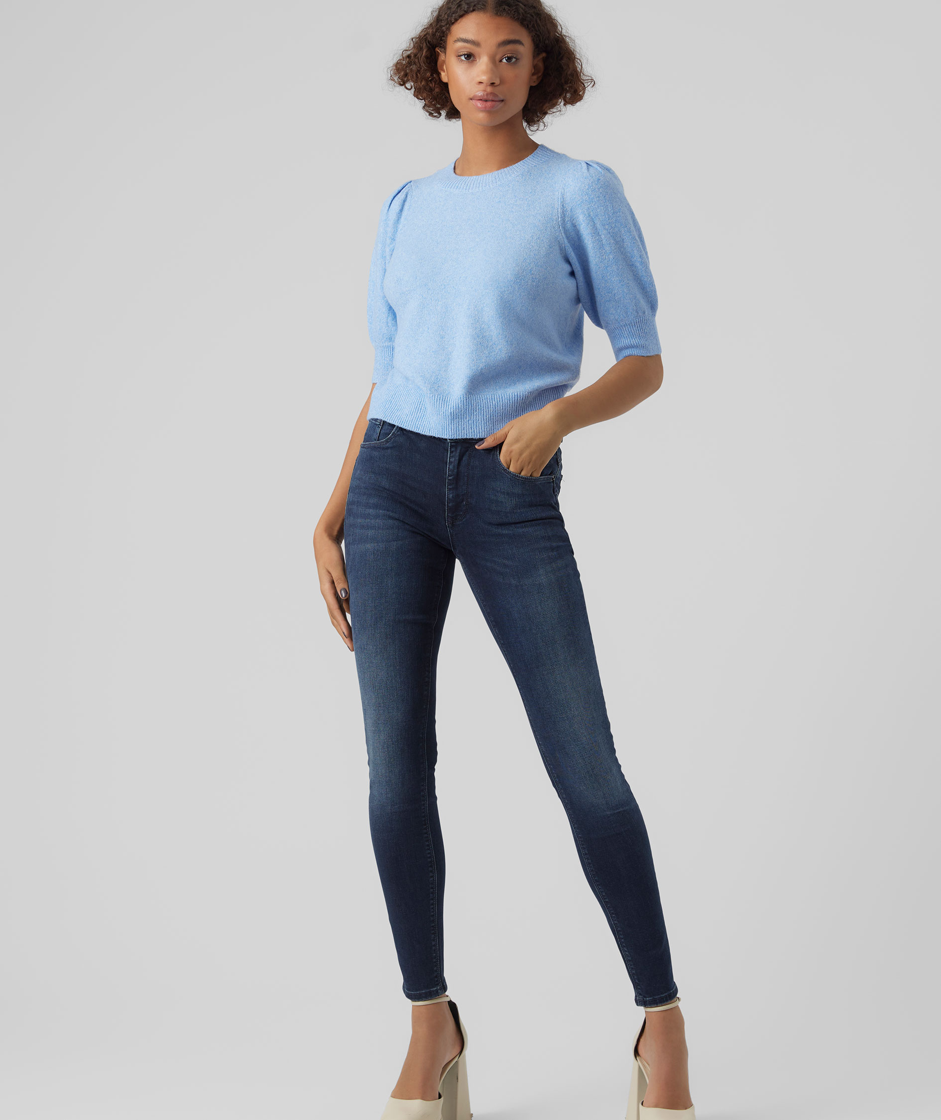 Vero Moda VMDOFFY women's short-sleeved knitted pullover, Little Boy Blue, large image number 4