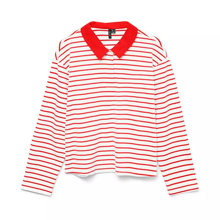 Vero Moda VMALMA langærmet polo T-shirt, Star White/Fiery Red, large image number 0