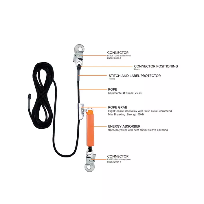 OS FallSafe BASIC 1 fall protection kit with 10m rope, Black/Orange, Black/Orange, large image number 4