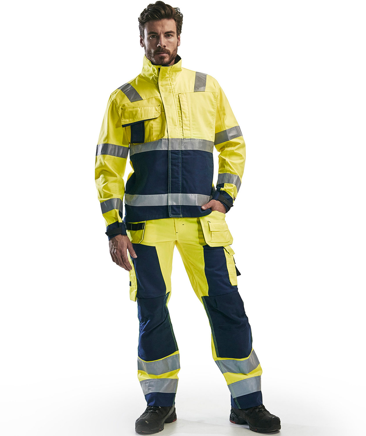 Bl&aring;kl&auml;der arbejdsjakke, Hi-Vis gul/marine, large image number 1
