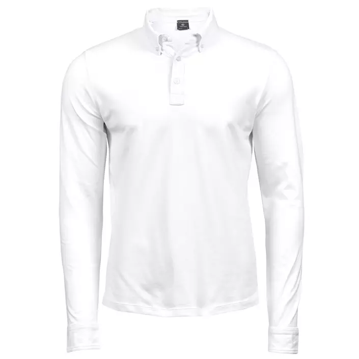 Tee Jays Luxury stretch langærmet button-down polo T-shirt, Hvid, large image number 0