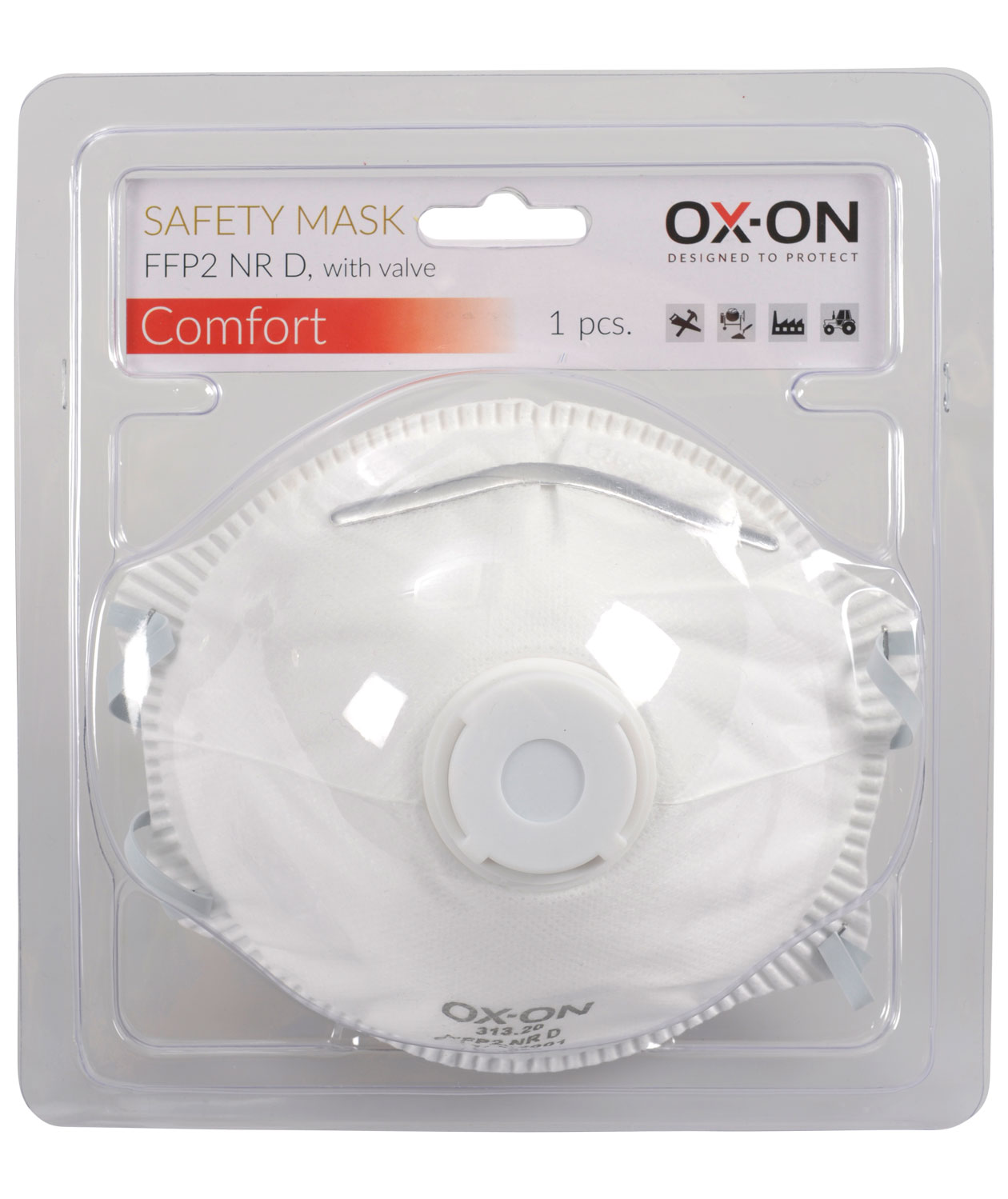 OX-ON Comfort dust mask FFP2 NR D with valve, White