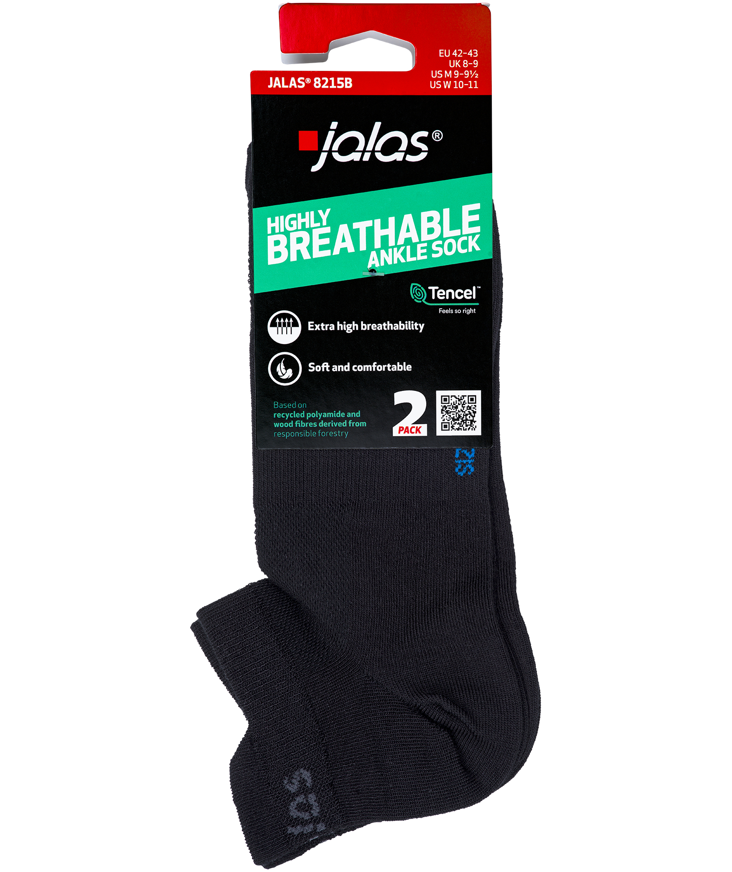 Jalas 2-pack ankel socks, Black, large image number 4
