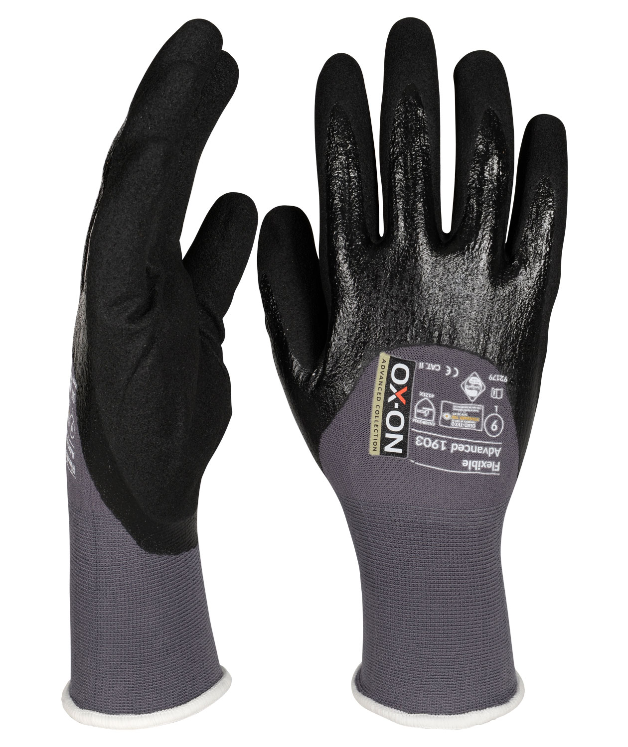 OX-ON Flexible Advanced 1903 arbeidshansker, Gr&aring;/Svart, large image number 1