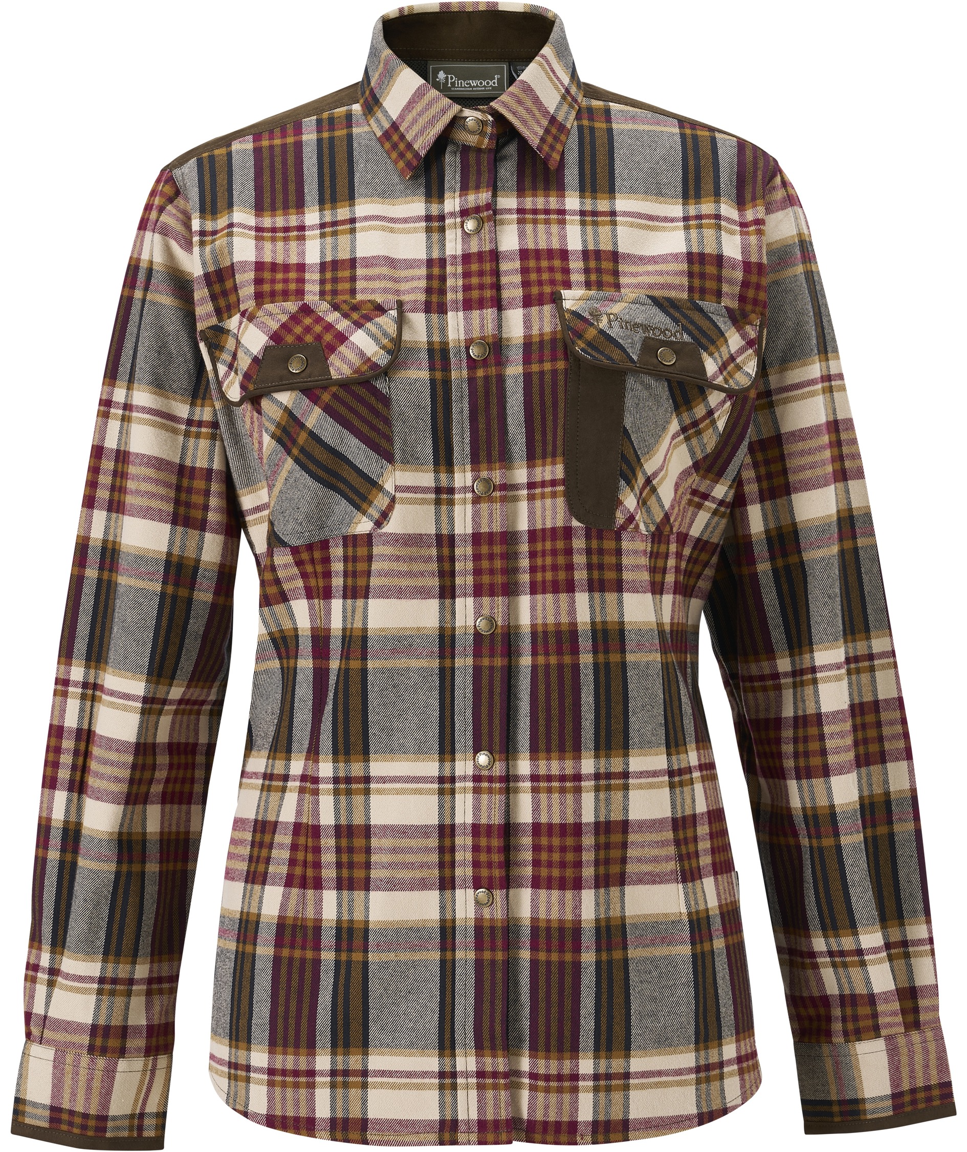 Pinewood Prestwick Exclusive dame flannelskjorte, Bordeaux/Beige, Bordeaux/Beige, swatch