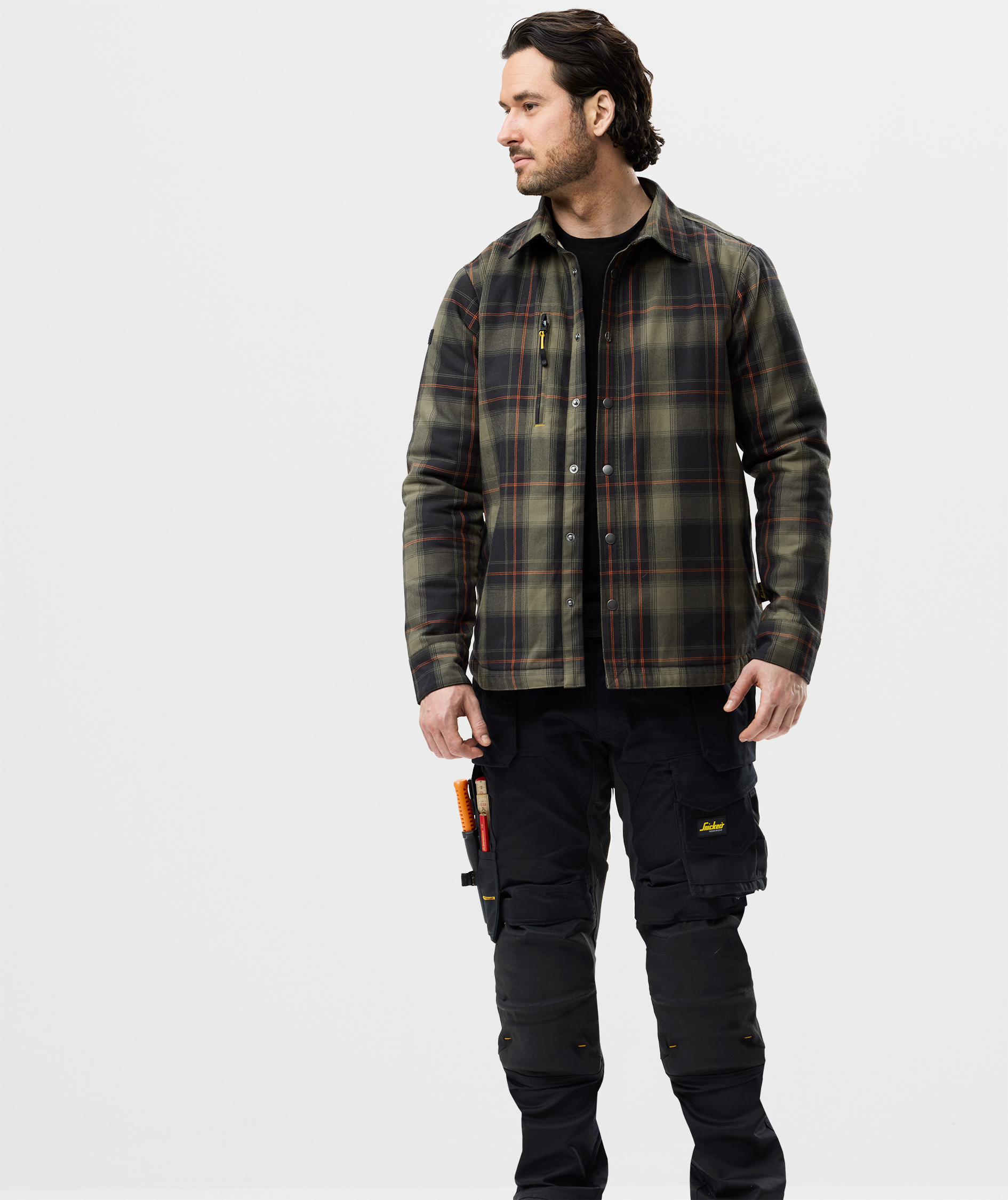 Snickers AllroundWork flannel shirt jacket 8522, Khaki Green/Black