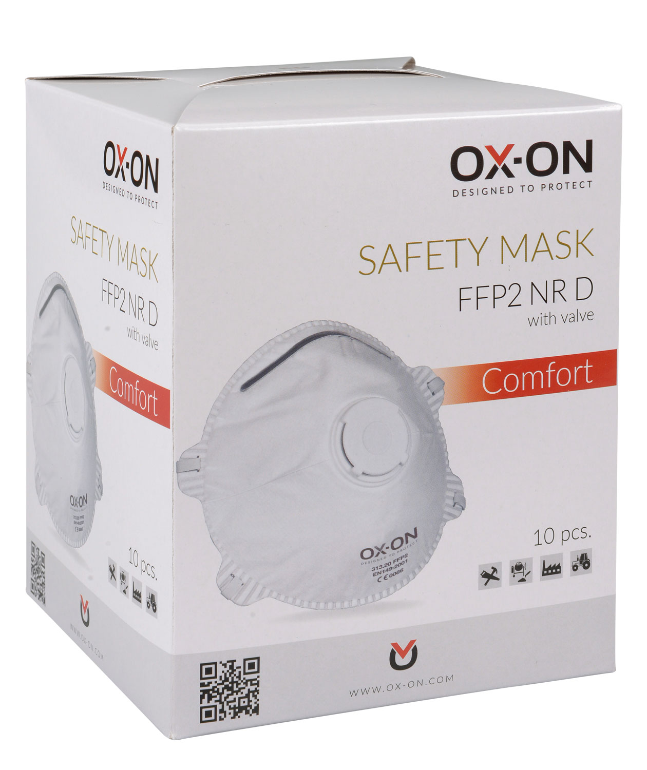 OX-ON st&oslash;vmaske FFP2NR D med ventil 10 stk, Hvid, Hvid, large image number 1