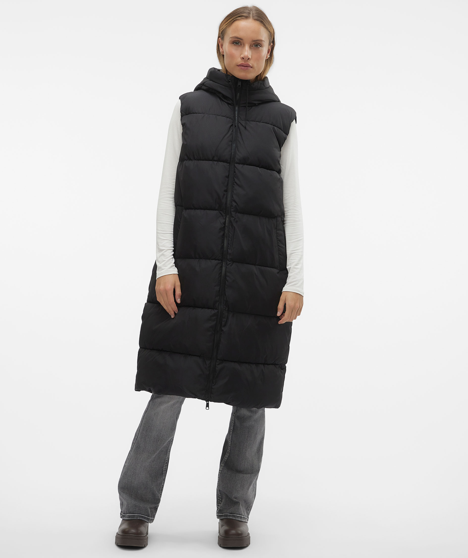 Vero Moda VMLIGAANE l&aring;ng vadderad v&auml;st, Black