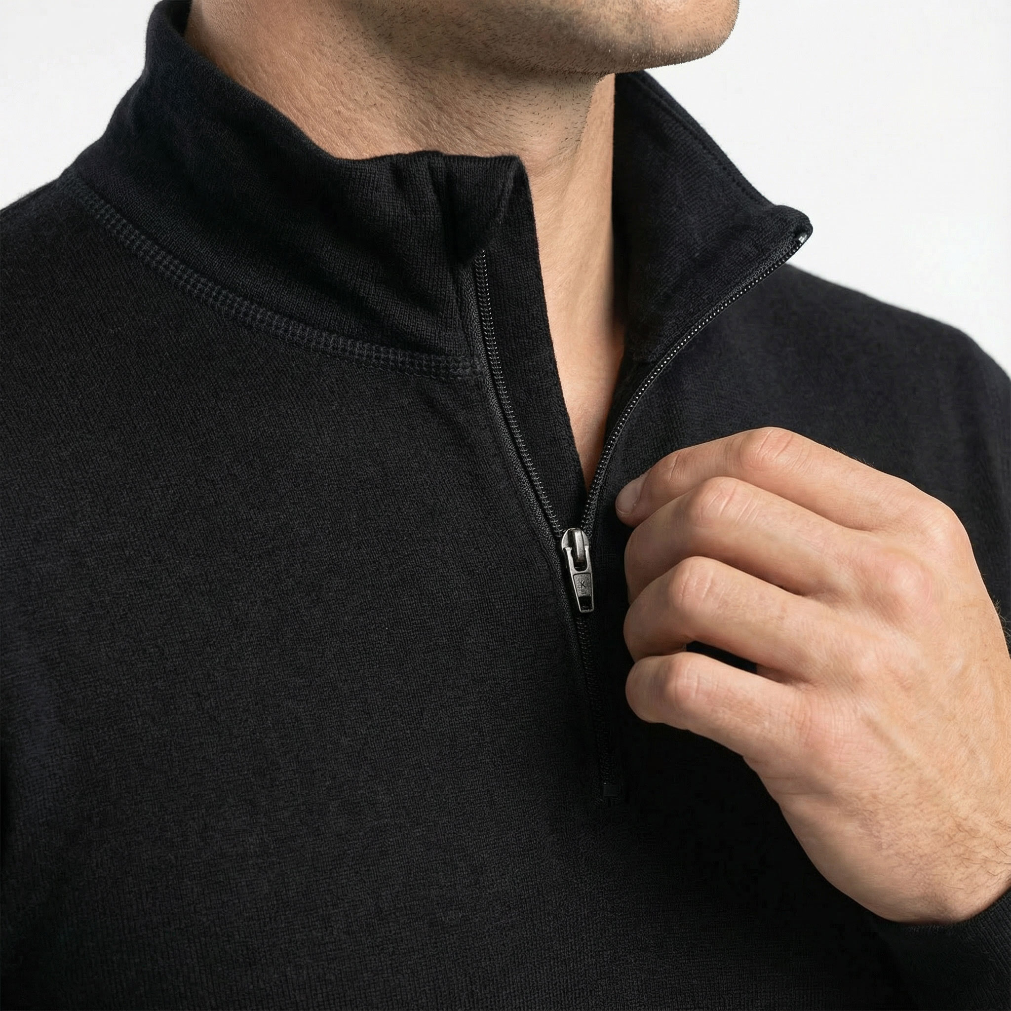 Westborn half zip lang&aelig;rmet T-shirt med merinould, Black, large image number 3