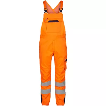 Engel Safety+ work bib and brace trousers, Hi-vis Orange/Marine