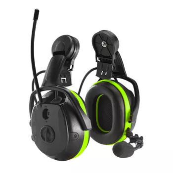 Hellberg Secure Synergy multi-point høreværn med Bluetooth til hjelmmontering, Sort/Grøn