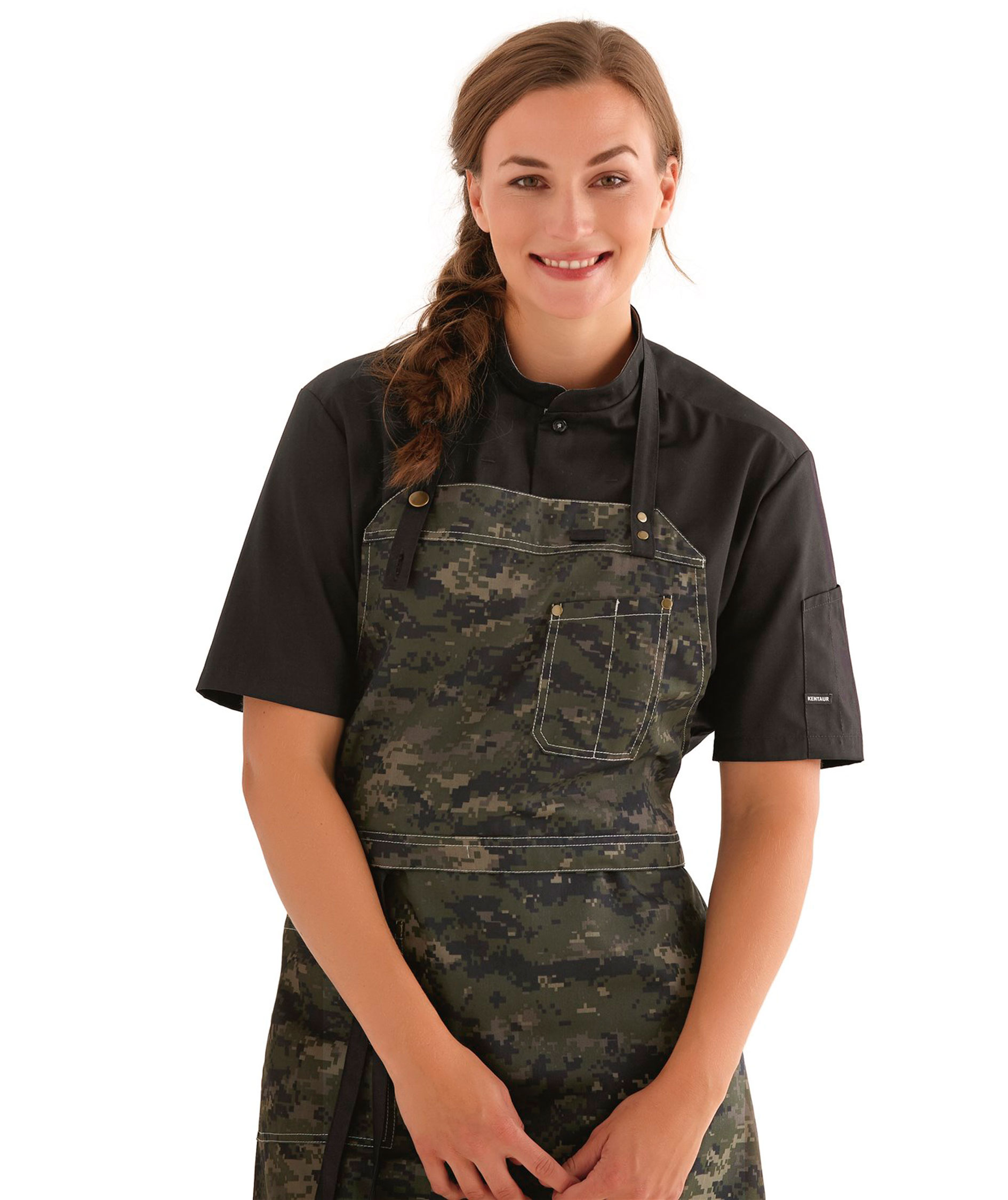 Kentaur modern fit short-sleeved  chefs shirt/server shirt, Black, large image number 4