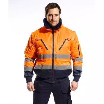 Portwest 3-in-1 pilot jacket, Hi-vis Orange/Marine