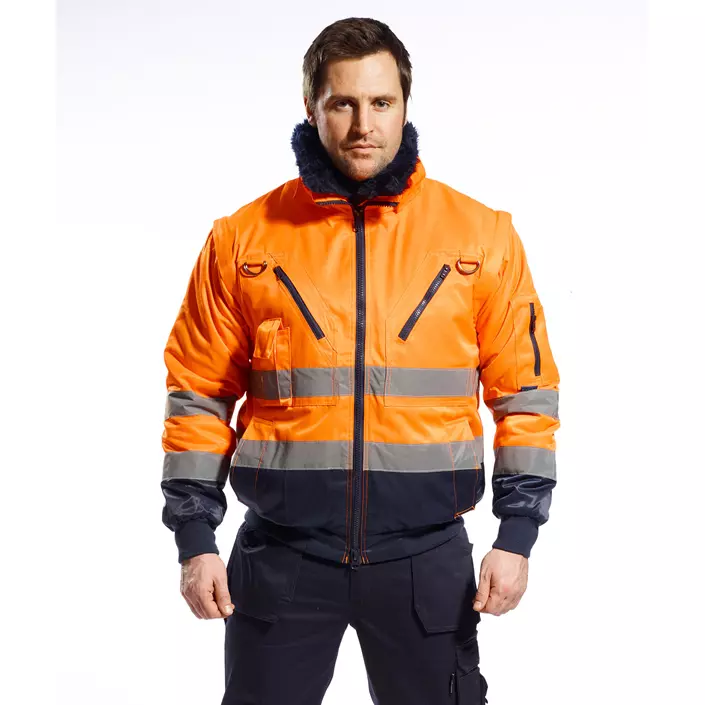 Portwest 3-in-1 pilot jacket, Hi-vis Orange/Marine, large image number 1