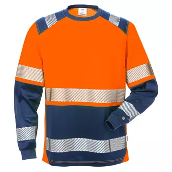 Fristads langermet T-skjorte 7457, Hi-vis Oransje/Marineblå