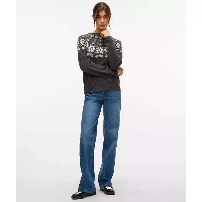 Vero Moda VMSIMONE NORDIC dame striktrøje, Dark Grey Melange/Birch/Rose, large image number 5
