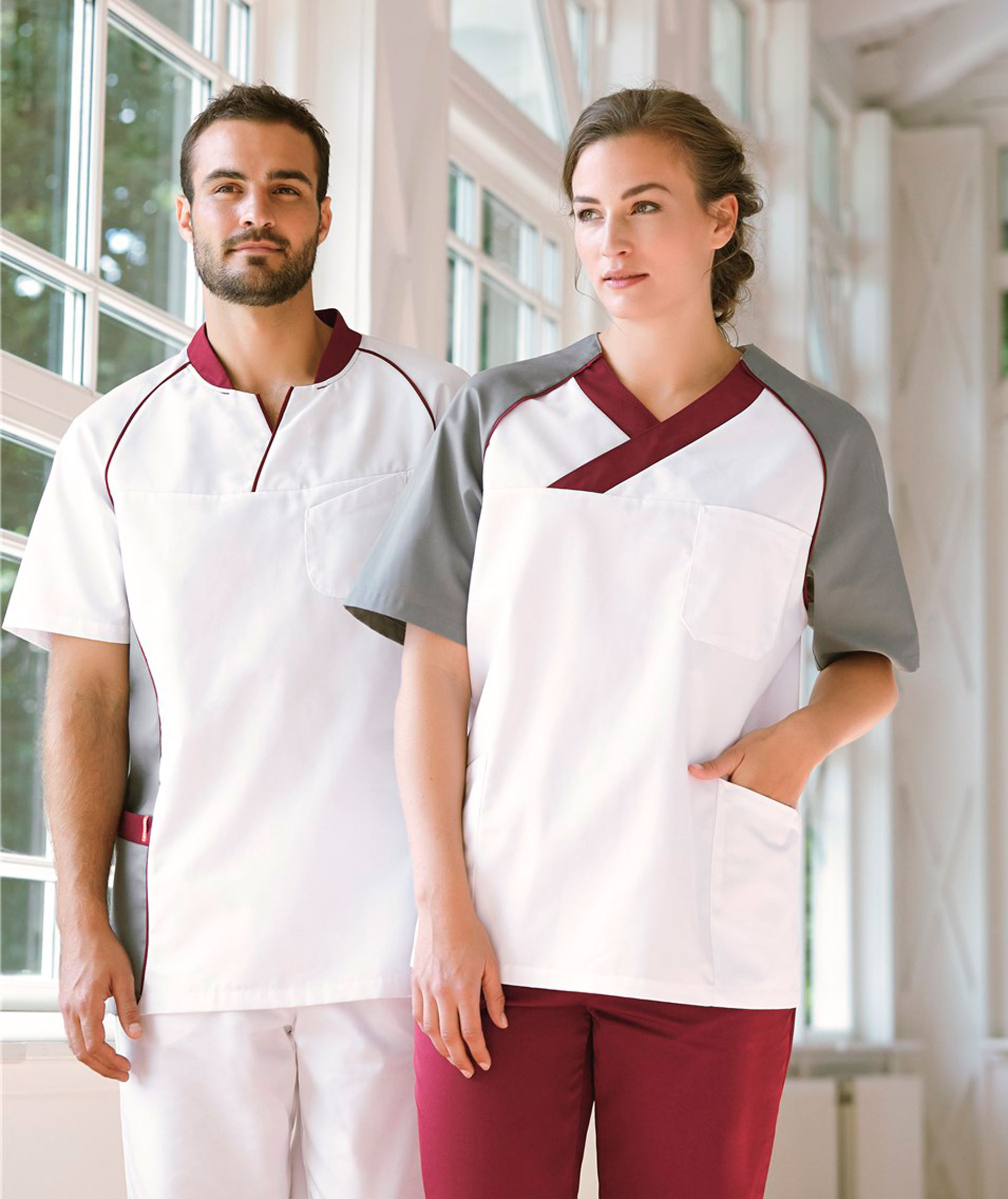 Kentaur  smock with contrasting colours, White/Grey/Bordeaux, large image number 1
