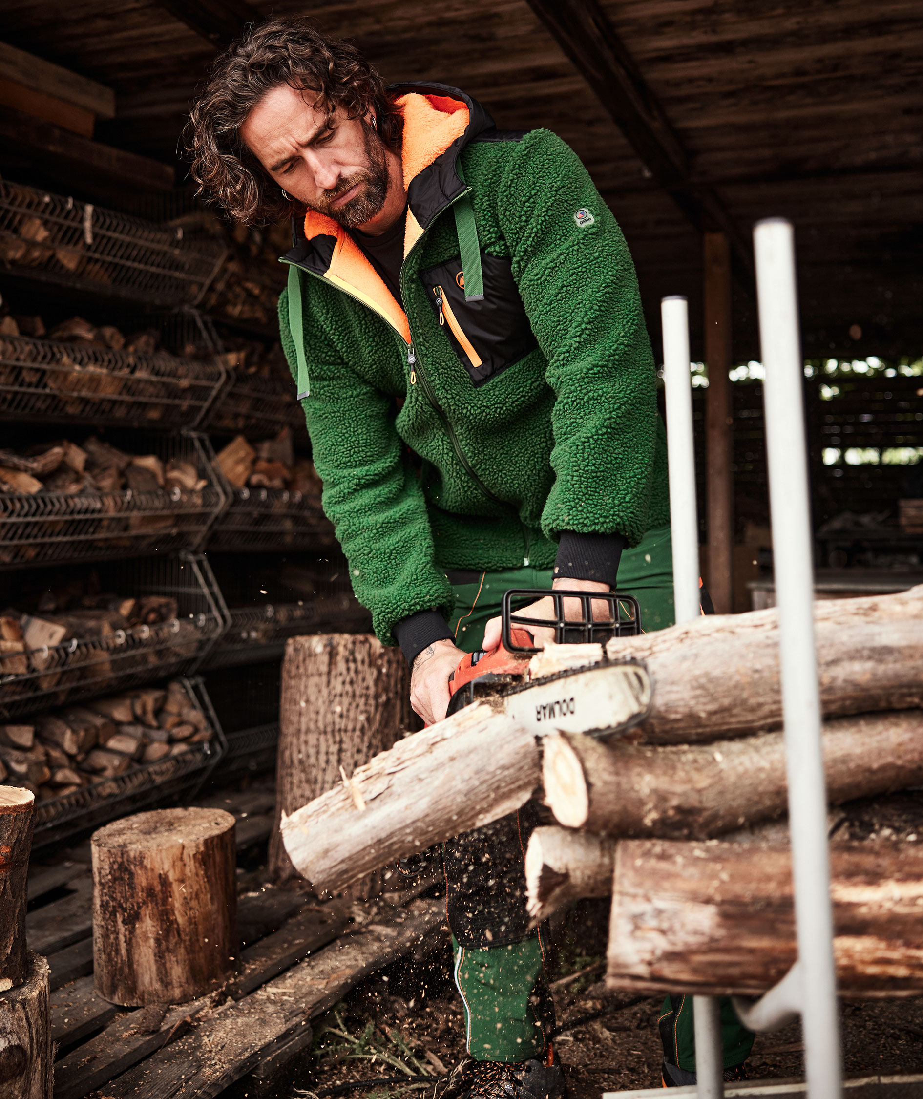 Terrax pile fleece jacket, Forest Green/Orange