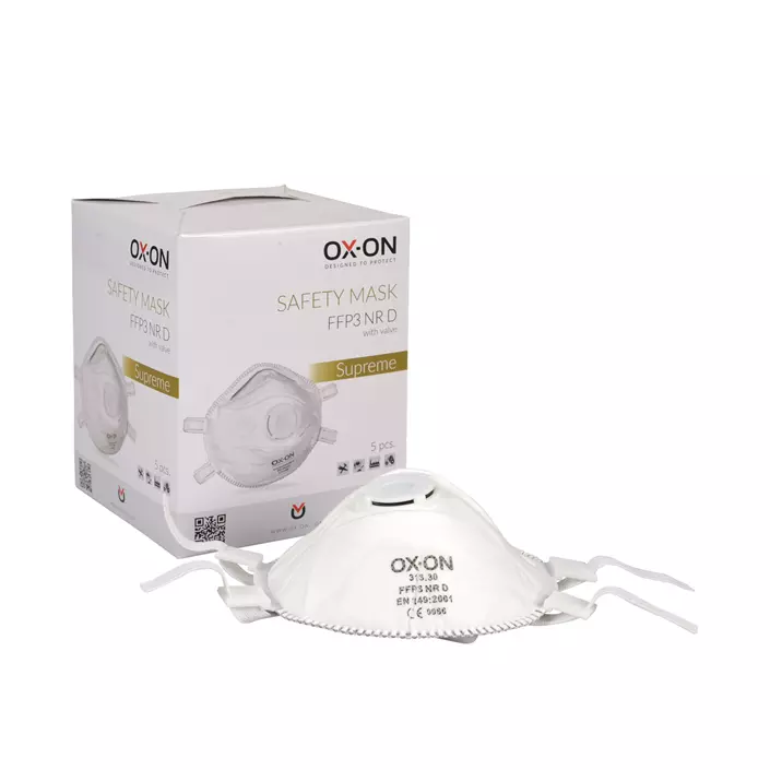 OX-ON Supreme 5-pak støvmaske FFP3 med ventil, Hvid, Hvid, large image number 0