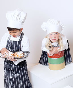 Segers Junior bib apron with pocket, Marine/White Striped