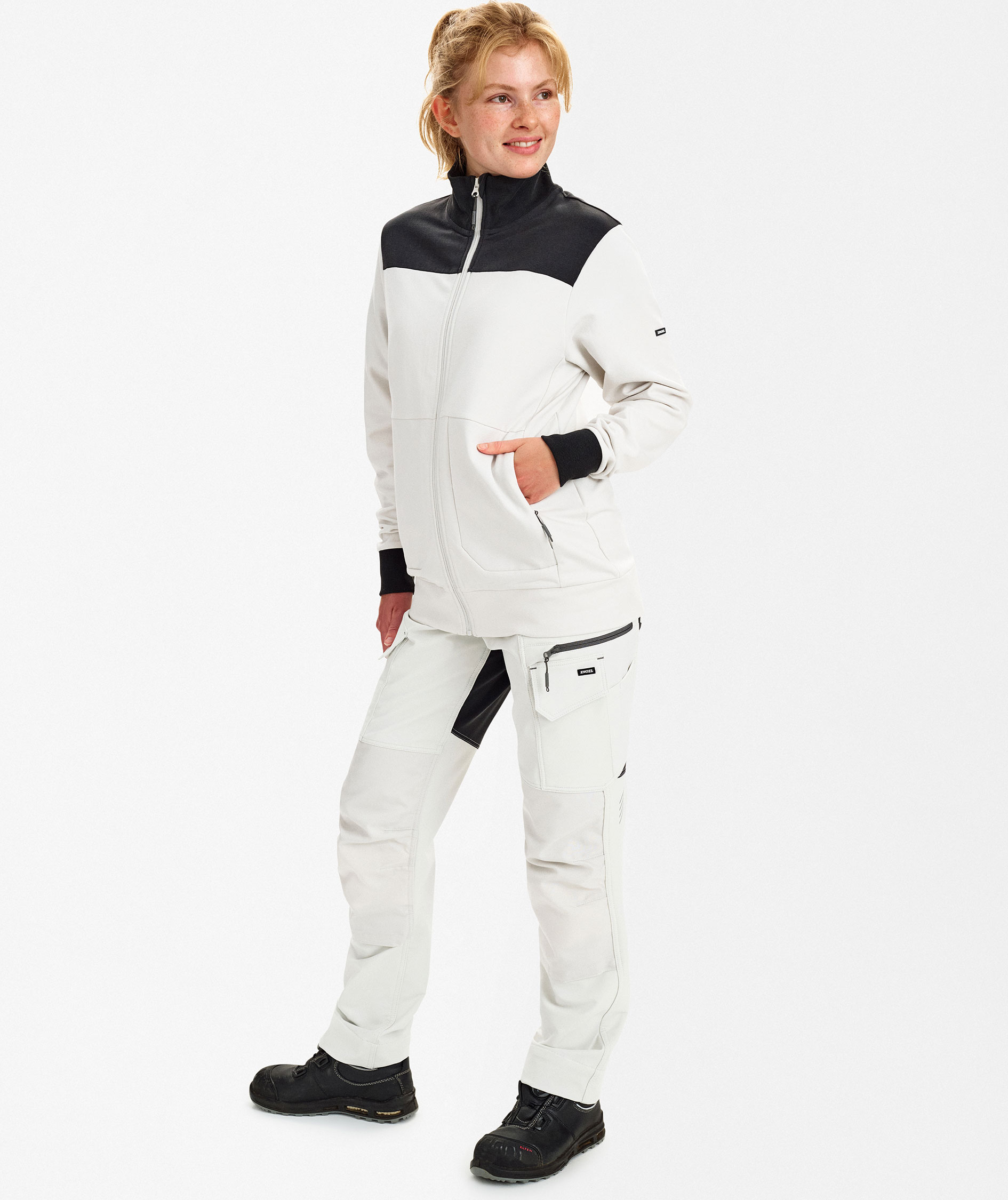 Engel Entire dame sweat cardigan, Bone White/Anthracite Grey, large image number 2