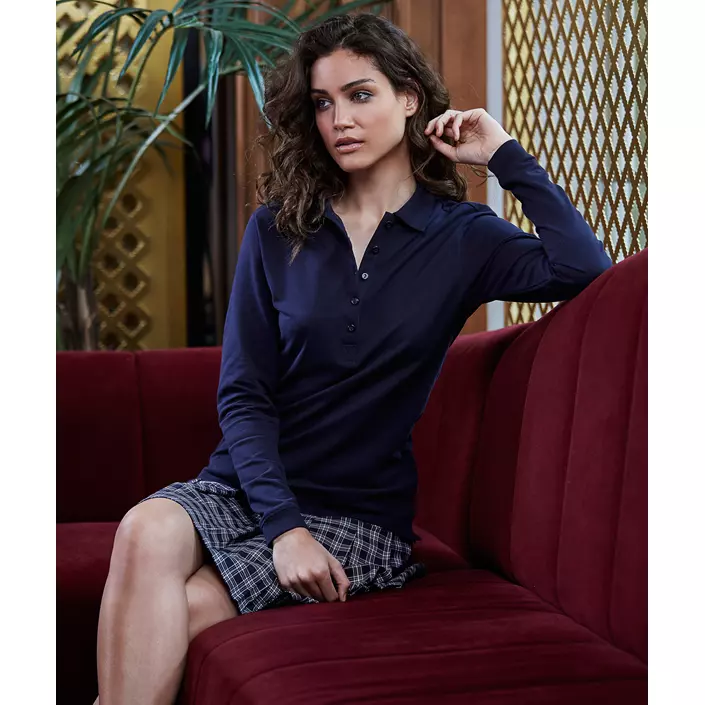 Tee Jays Luxury langærmet dame polo T-shirt, Navy, large image number 1