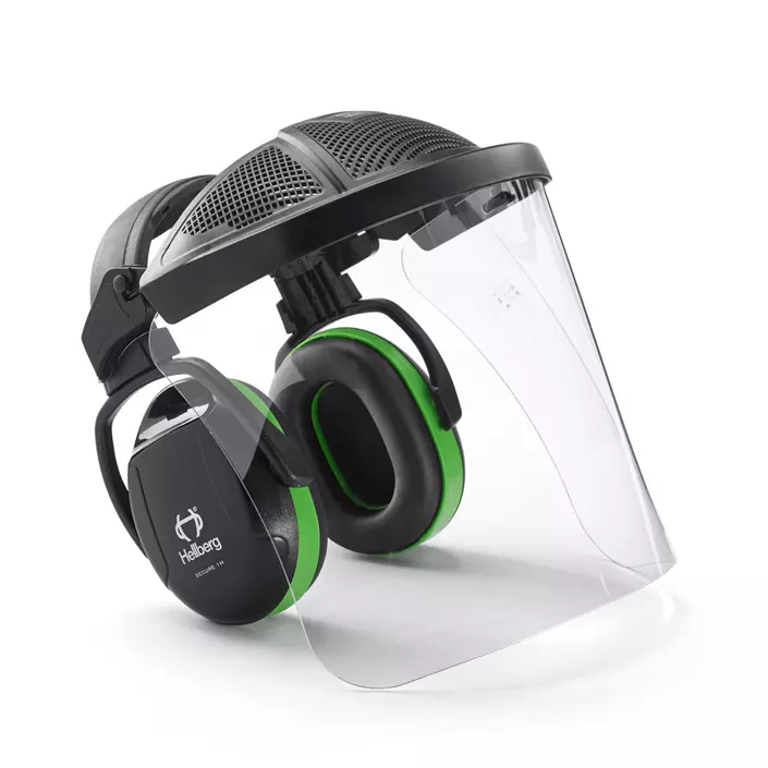 Hellberg Secure 1H PC earmuffs & visor, Black/Green, Black/Green, large image number 0