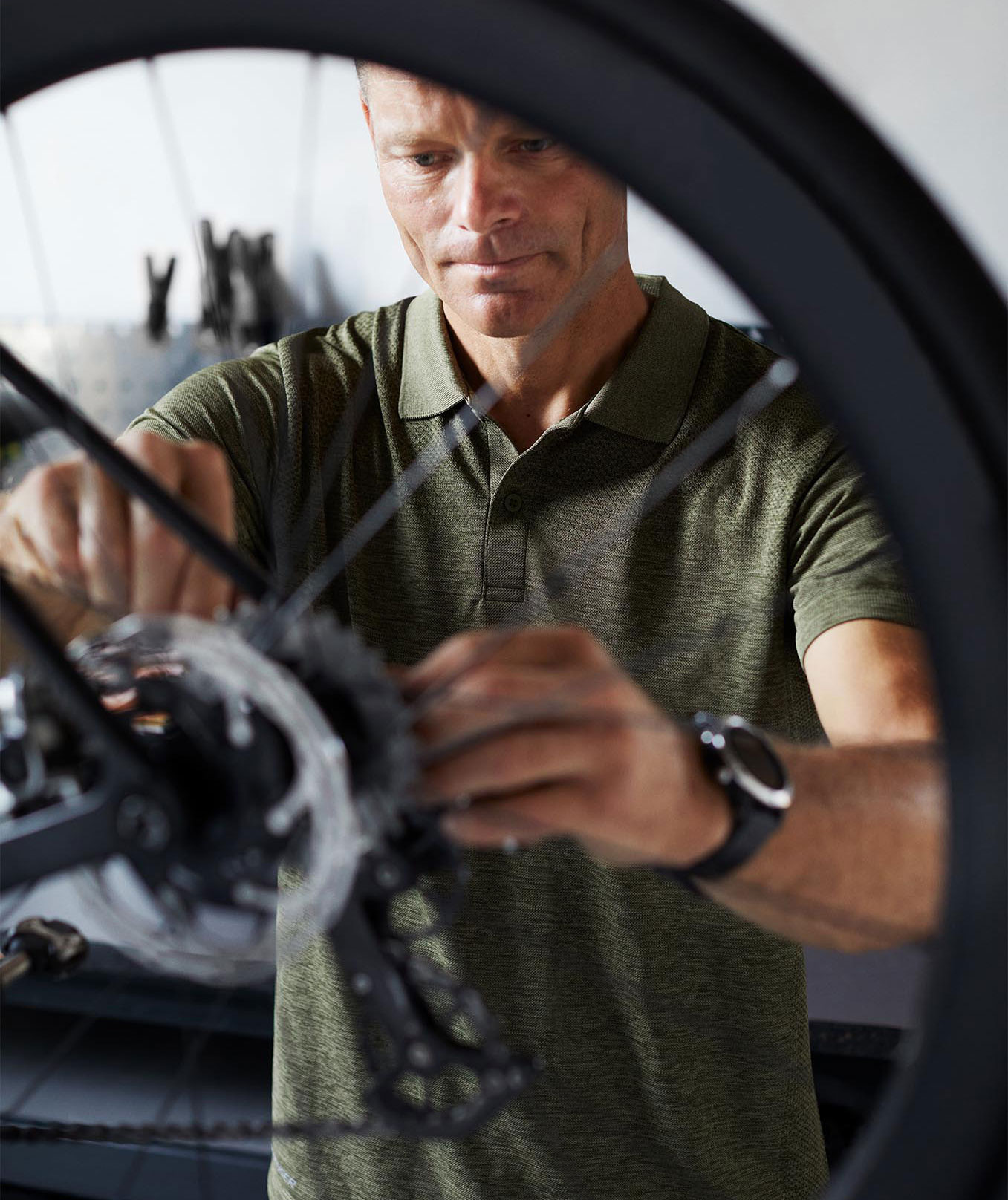 ID Active polo T-shirt, Oliven melange