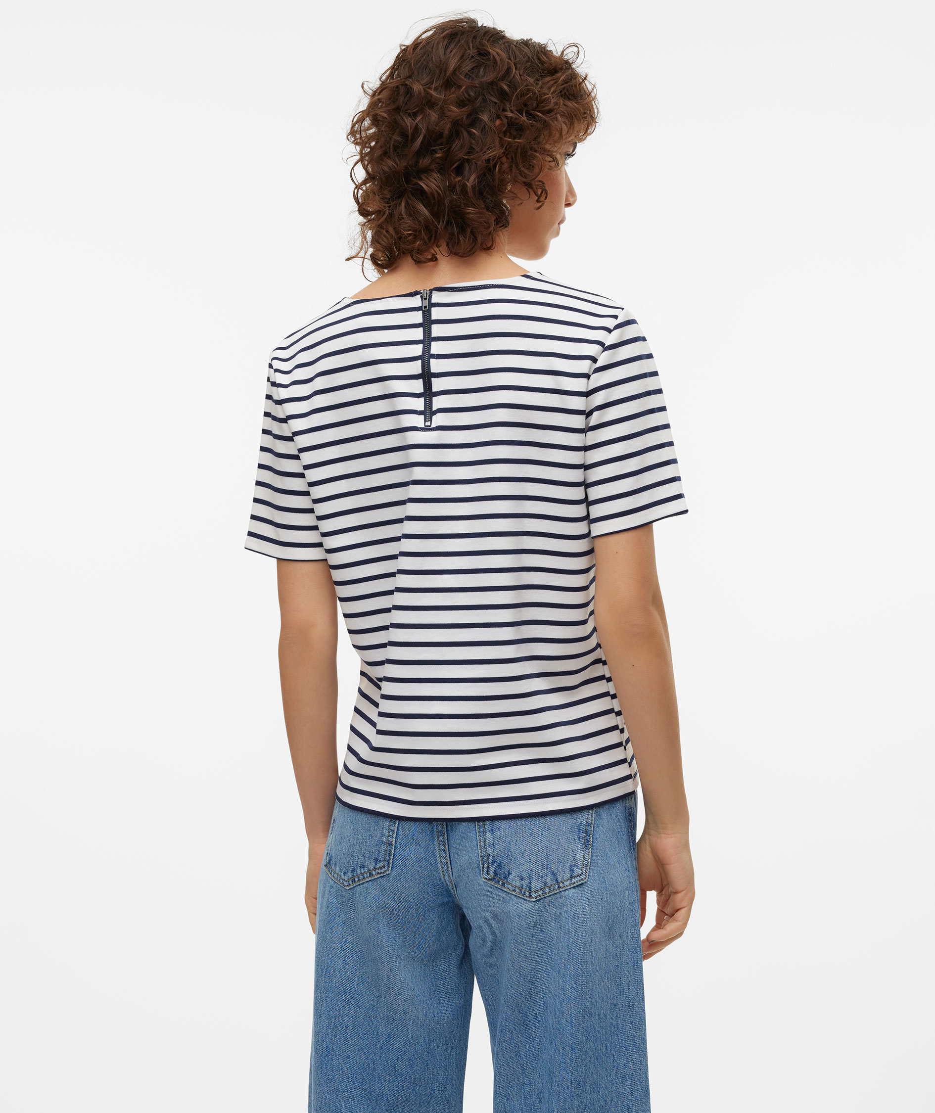 Vero Moda VMABBY ZIP women's T-shirt, Snow White/Navy Blazer, large image number 3